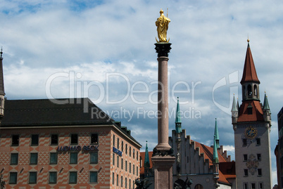 Munich Marienplatz and golden statue, Bavaria, Germany