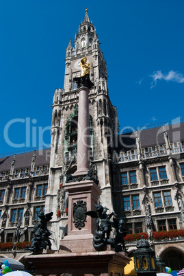 Munich Marienplatz - town hall tower and golden statue, Bavaria, Germany