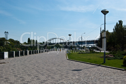 Embankment and the bridge to island, Dnepropetrovsk, Ukraine