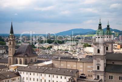 Salzburg church and Alps panoramic view, Austria