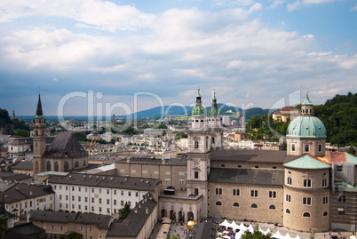 Salzburg panoramic cityscape and Alps, Austria
