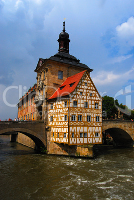 Town hall and Regnitz river, Bamberg, Bavaria, Germany
