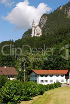 Neuschwanstein castle and nearby hotels in Alps, southern Bavari