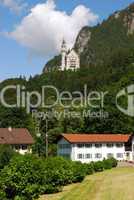 Neuschwanstein castle and nearby hotels in Alps, southern Bavari