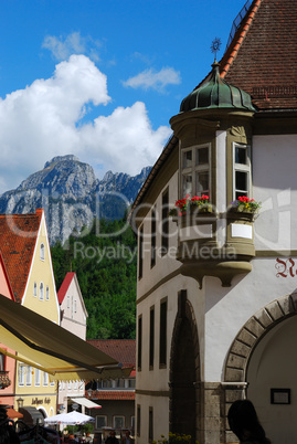 View of Fussen town hall and Alps, Bavaria