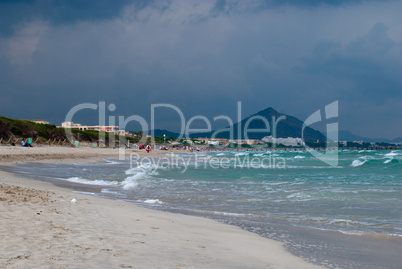 Panoramic view of Majorca beach in stormy weather, Spain