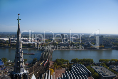 Cologne cathedral's tower and Rhein river