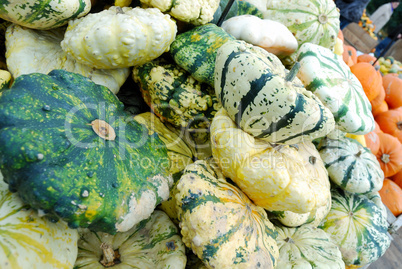 Heap of green striped pumpkins