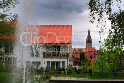 Fountain and small German town