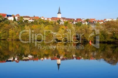 Freiberg town and its reflection in Nekar river