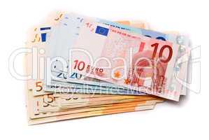 Euro banknotes isolated on a white with soft shadows