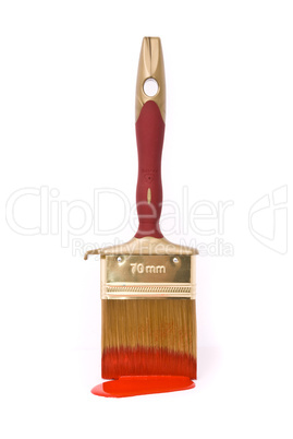 Professional brush with red paint on the white background