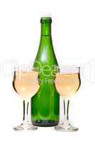 Wine bottle and glass on a white background