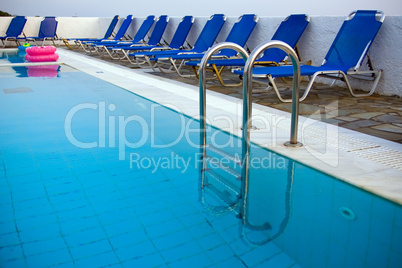 Row of blue deck-chairs
