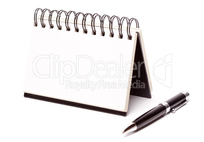 Blank Spiral Note Pad and Pen on White