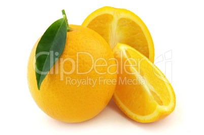 Ripe orange with leaves