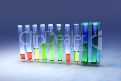 Ten test tubes with colored liquids