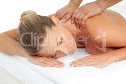 Caucasian woman enjoying a massage
