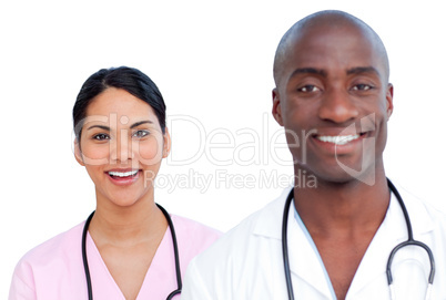 Portrait of two enthusiastic doctors