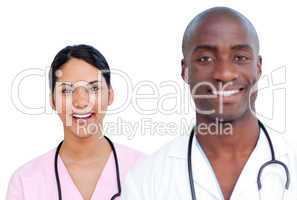 Portrait of two enthusiastic doctors