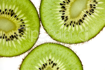 In Scheiben geschnittene Kiwi auf weissem Hintergrund