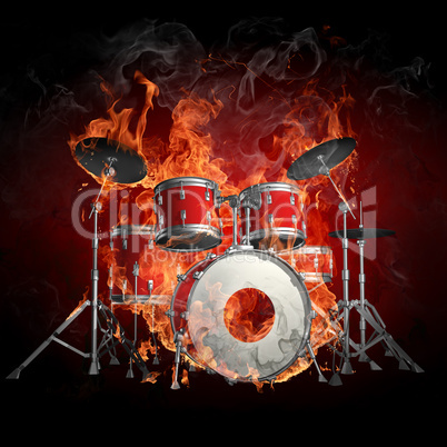 Drum kit in fire