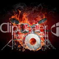 Drum kit in fire