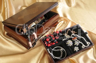 Wooden box with jewelry