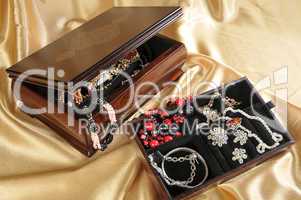 Wooden box with jewelry