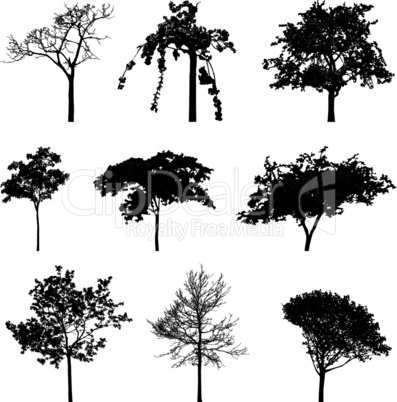 trees silhouettes set