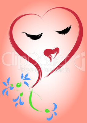 Greeting card with heart and flowers