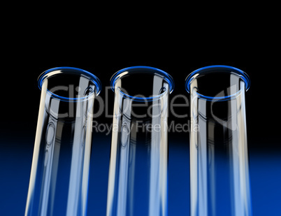Three empty test tubes. View from below.