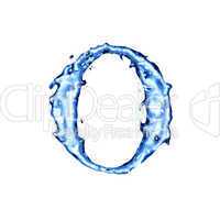 Blue liquid water alphabet with splashes and drops - letter O