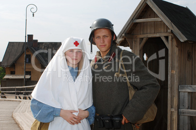 Retro styled picture with nurse and soldier