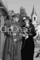 Retro style picture with woman and soldier
