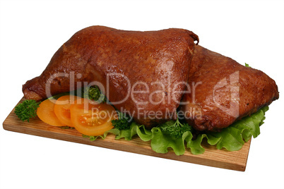 Smoked chicken on wooden board 2