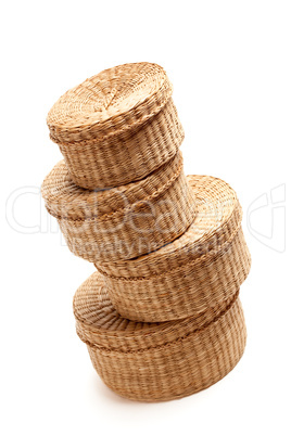 Stack of Wicker Baskets on White