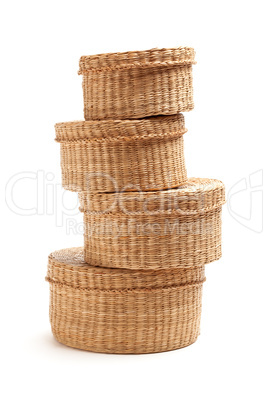 Stack of Wicker Baskets on White