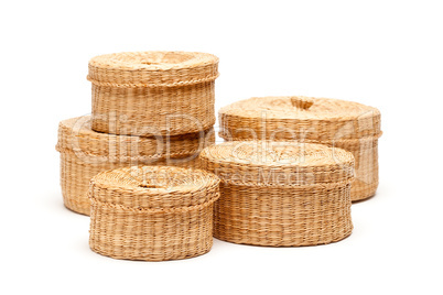 Stack of Wicker Baskets on White