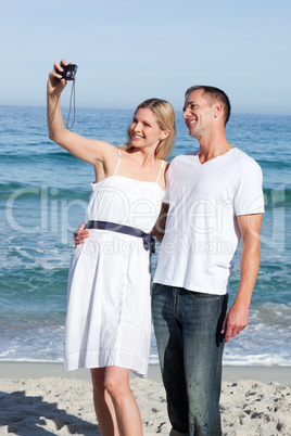Enamored couple taking a photography