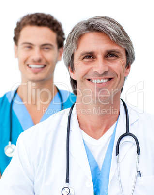 Cheerful male doctors smiling at the camera