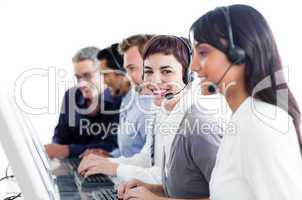 Positive business people using headset