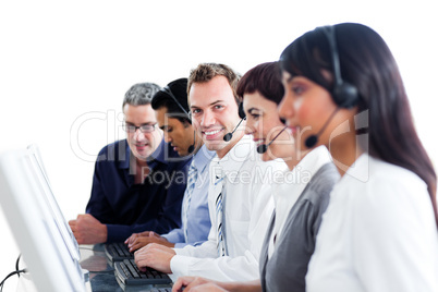 Diverse customer service representatives in a call center