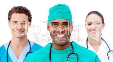 International doctors standing in a row