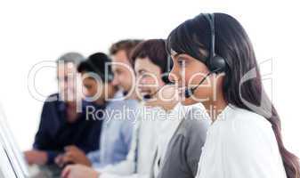 Self-assured business people using headset