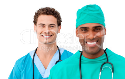 A diverse medical team standing in a row