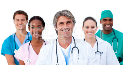 Smiling multi-ethnic medical team