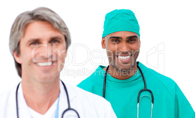 Charismatic male doctors standing in a line