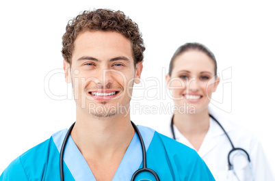 Self-assured doctors standing in a row