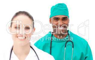 Multi-ethnic doctors standing in a row
